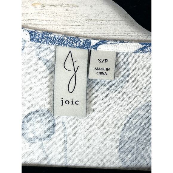 Joie Women’s S White Blue Fruit Print Linen Blend Long Sleeve Crop Top NEW - Picture 4 of 6